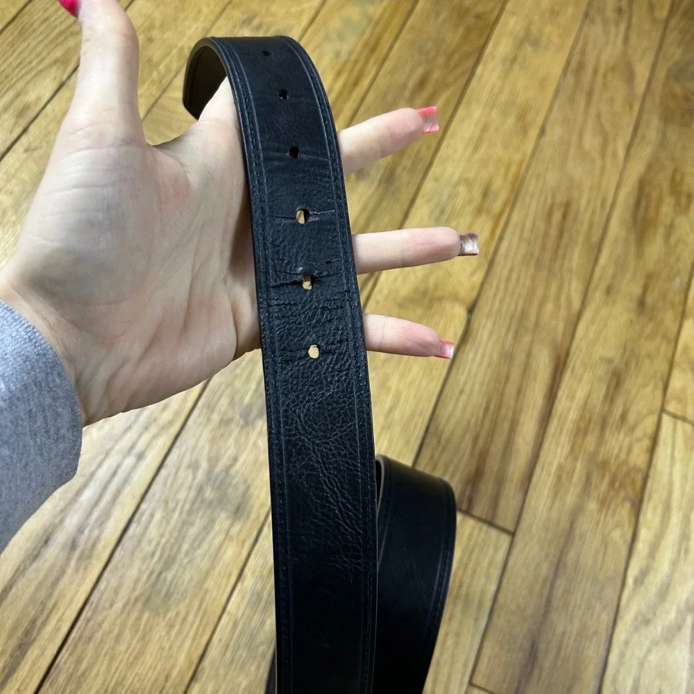 Mens Reversible‎ Genuine Leather Belt M 34/36 Black Matte Buckle